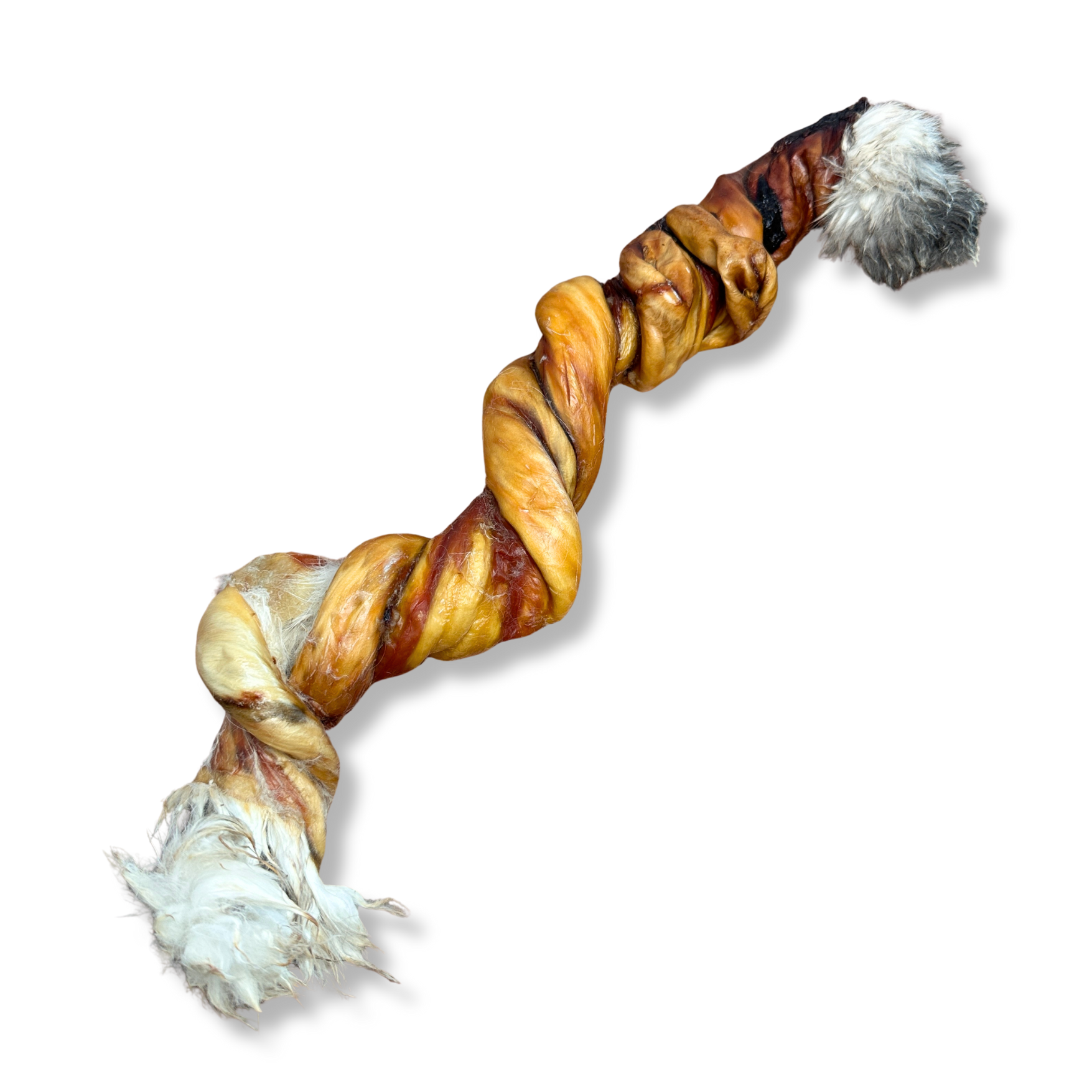 Rabbit hide twist dog chew on a white background