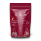 Back side of red quail feet treat bag showing nutritional information